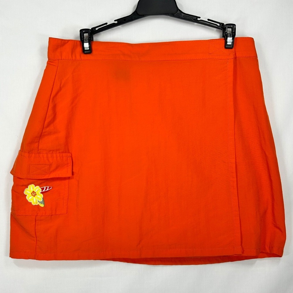 Vintage No Boundaries Y2K Orange Cargo Wrap Skort Floral Embroidered Skirt‎